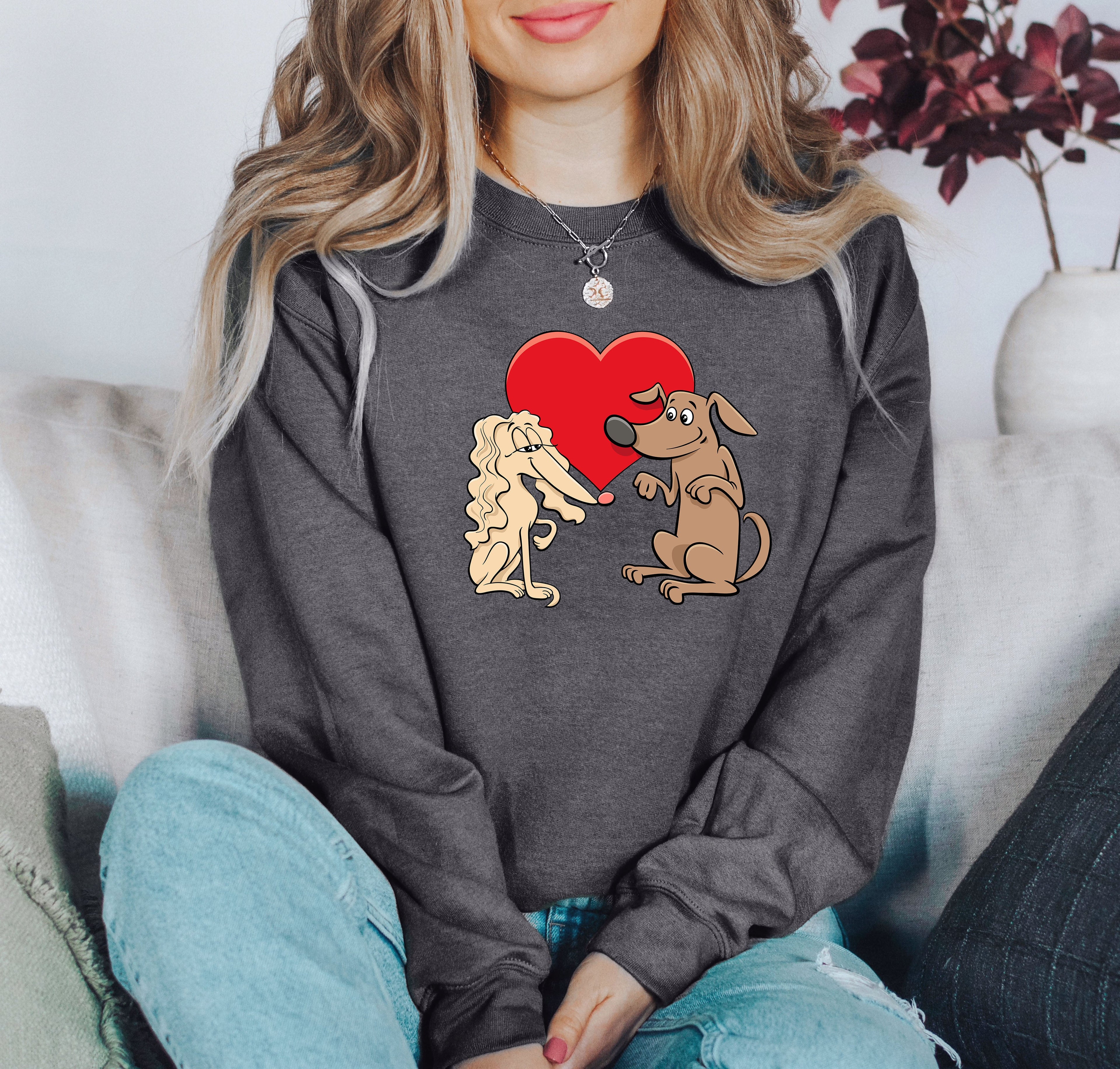 Retro Dog Lovers Vintage Valentine's Day Theme Premium Cozy Fleece Graphic Sweatshirt