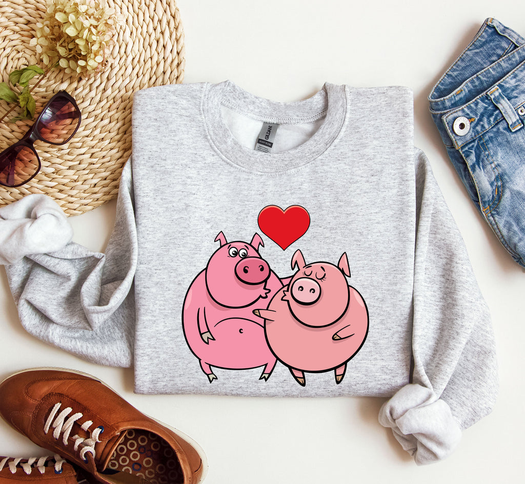 Retro Pig Lovers Funny Vintage Valentine's Day Cozy Casual Everyday Premium Sweatshirt