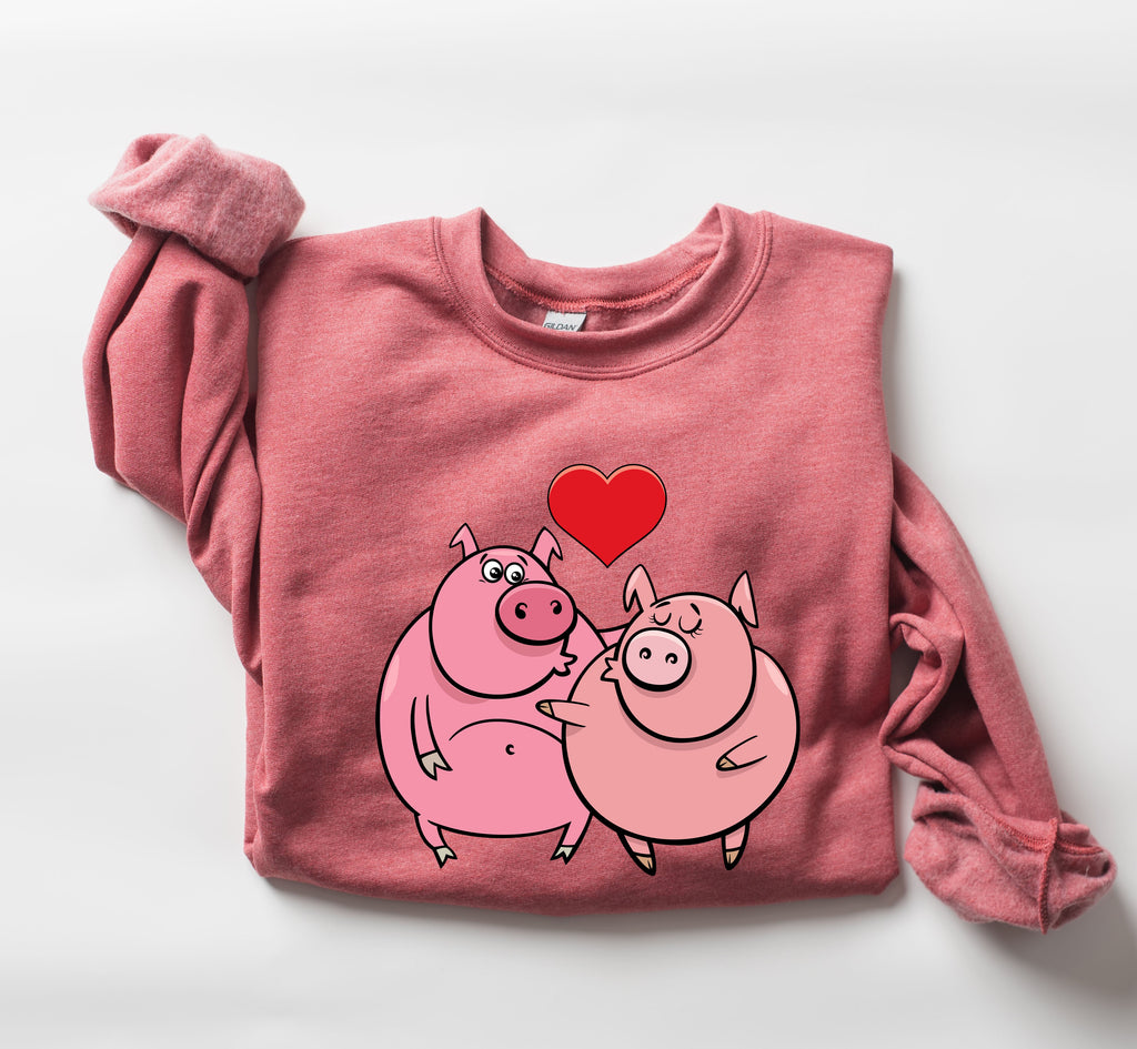 Retro Pig Lovers Funny Vintage Valentine's Day Cozy Casual Everyday Premium Sweatshirt