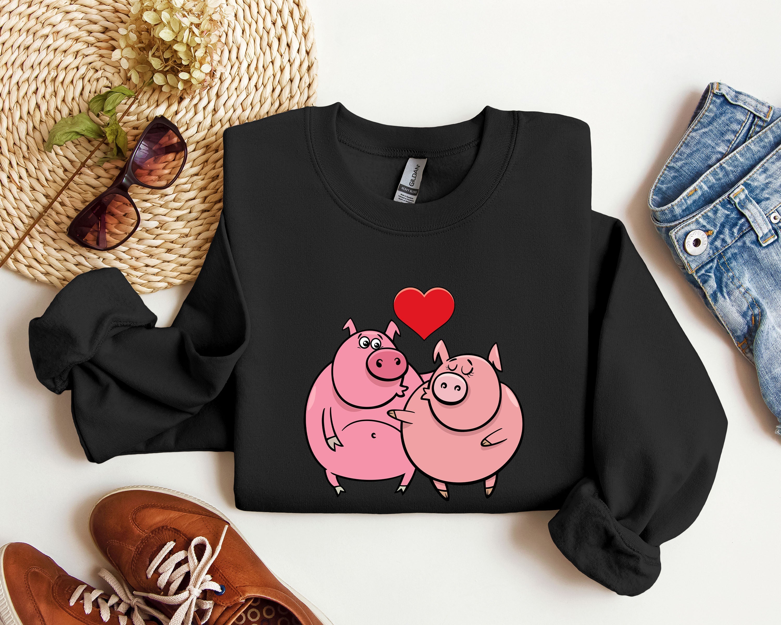 Retro Pig Lovers Funny Vintage Valentine's Day Cozy Casual Everyday Premium Sweatshirt