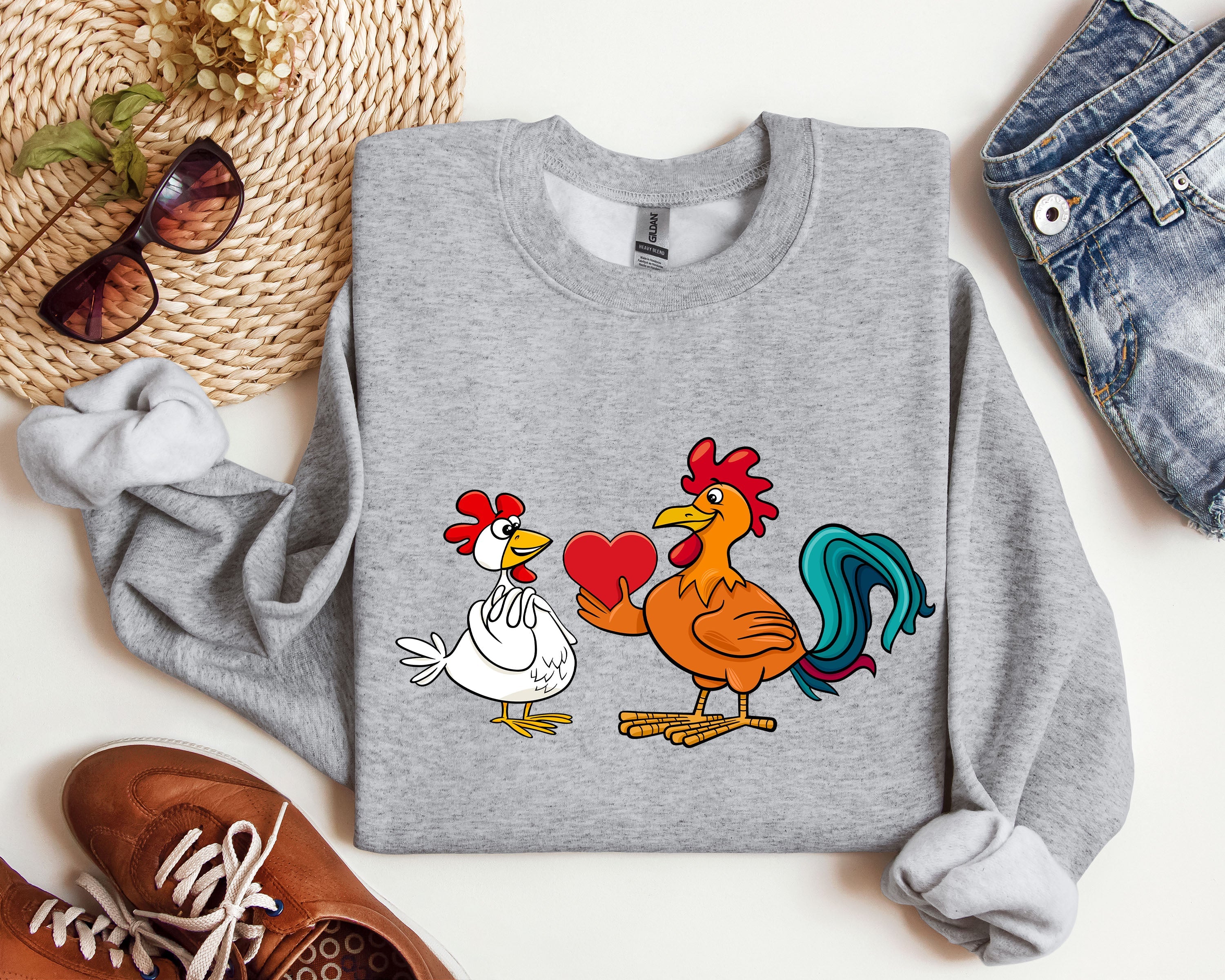 Retro Chicken Lovers Funny Vintage Valentine's Day Poultry Humor Inspired By Classic Farmhouse Style Sweatshirt