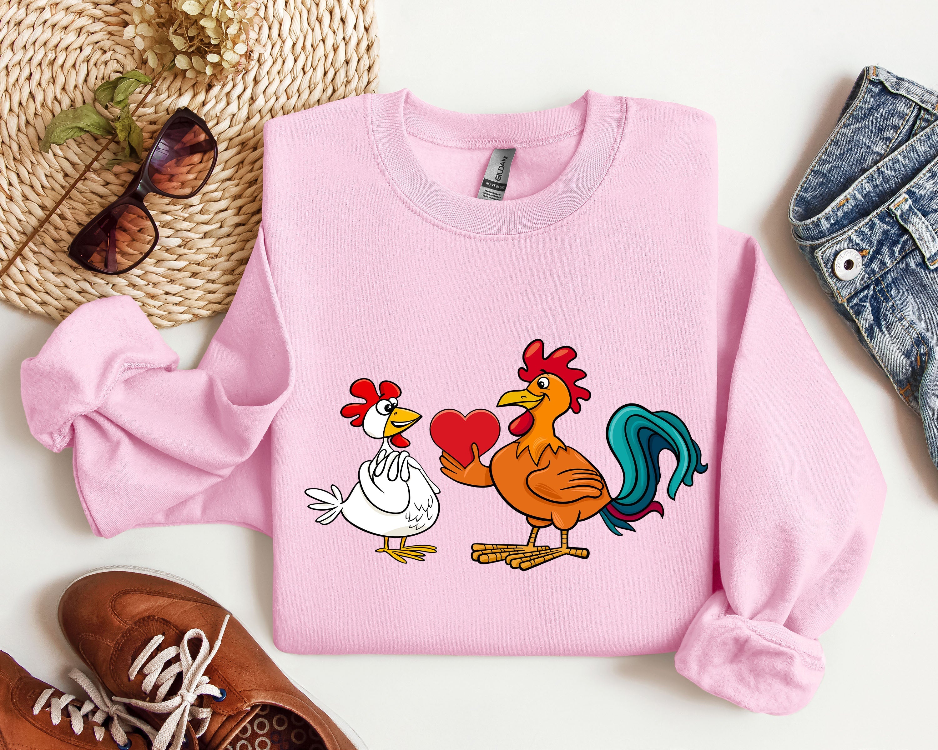 Retro Chicken Lovers Funny Vintage Valentine's Day Poultry Humor Inspired By Classic Farmhouse Style Sweatshirt