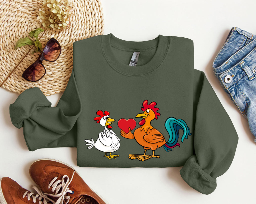 Retro Chicken Lovers Funny Vintage Valentine's Day Poultry Humor Inspired By Classic Farmhouse Style Sweatshirt