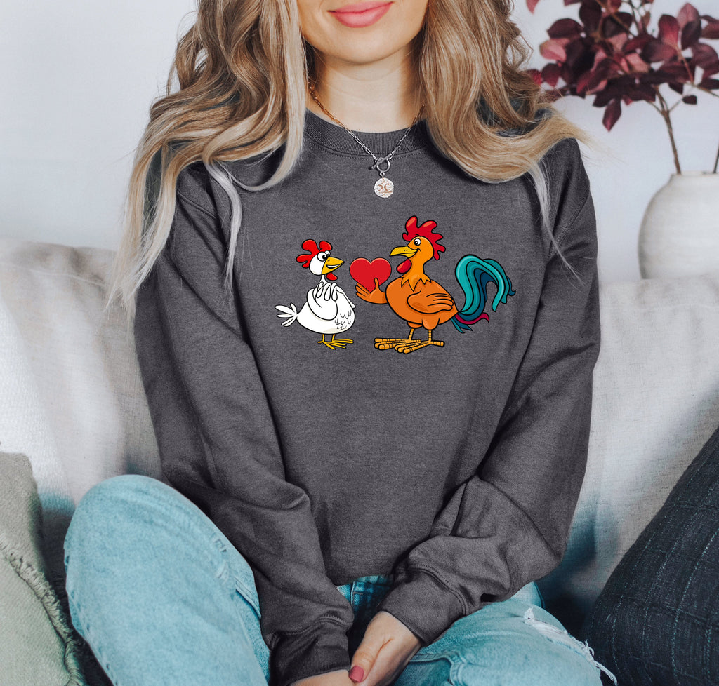 Retro Chicken Lovers Funny Vintage Valentine's Day Poultry Humor Inspired By Classic Farmhouse Style Sweatshirt