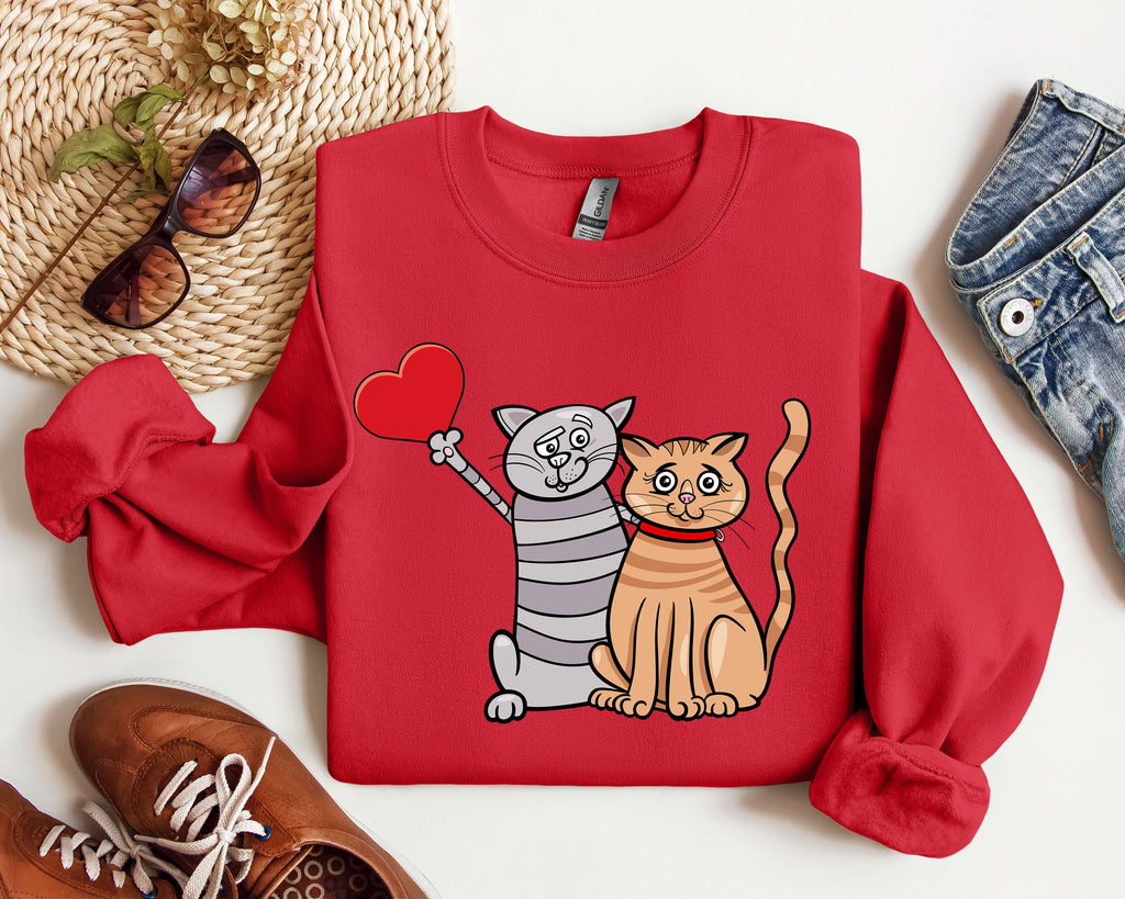 Retro Cat Lovers Vintage Valentines Day Silhouette Graphic Classic Edition Sweatshirt