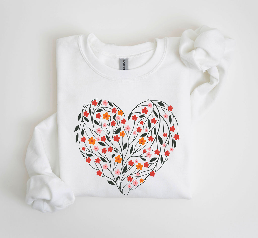 Vintage Wildflowers Heart Floral Romance Valentine's Day Love Garden Scene Sweatshirt