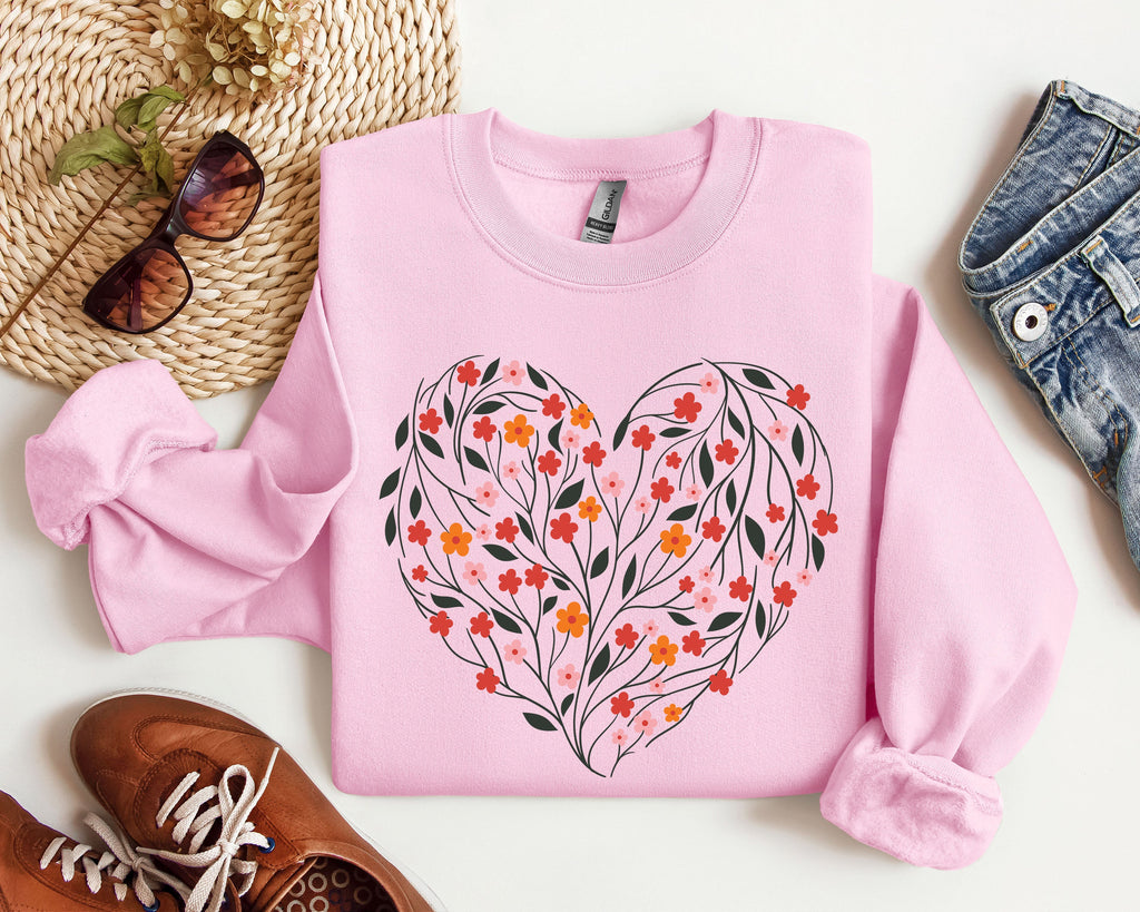 Vintage Wildflowers Heart Floral Romance Valentine's Day Love Garden Scene Sweatshirt