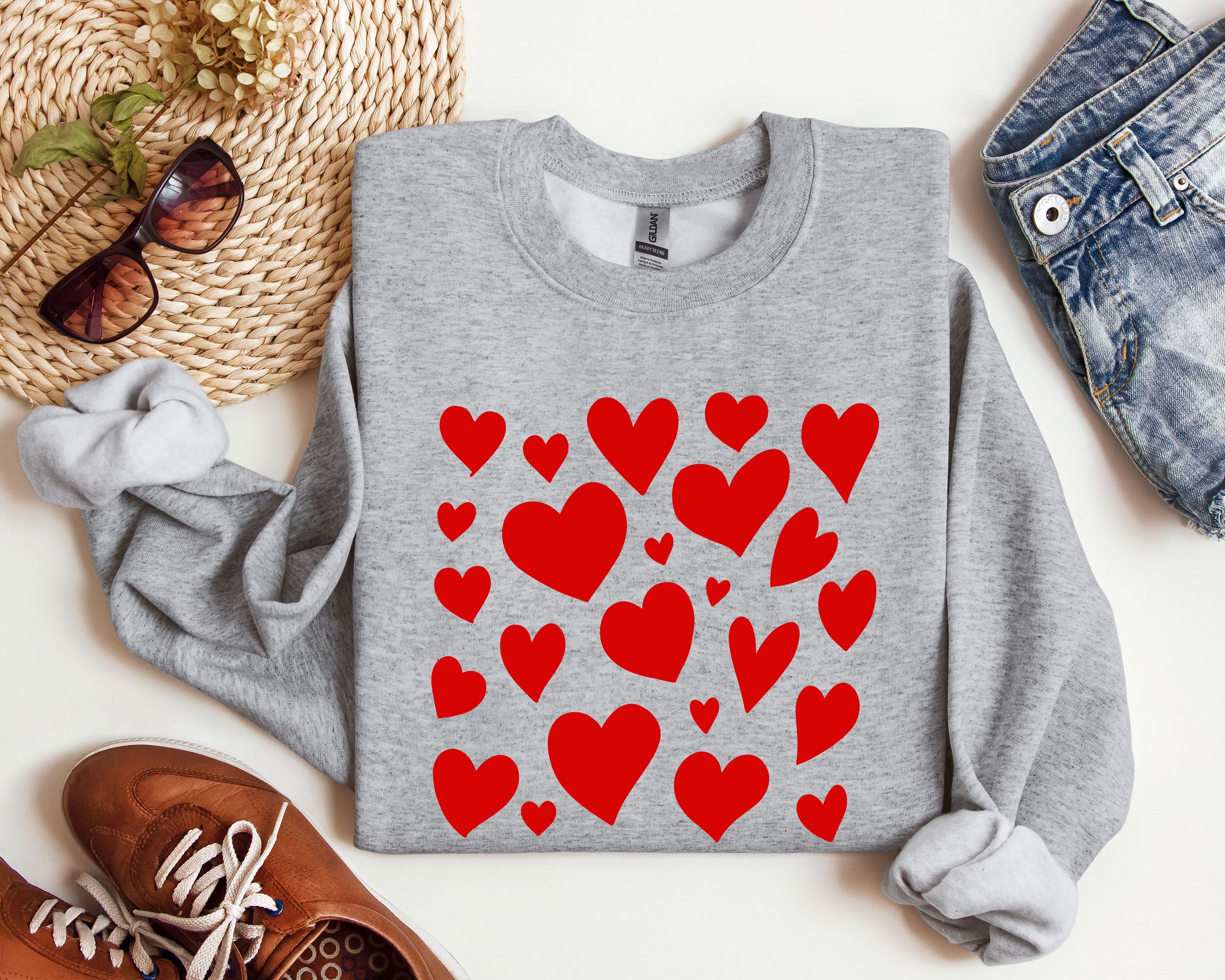 Mini Valentine's Hearts Vintage Valentine's Day Cozy Winter Soft Fleece Sweatshirt