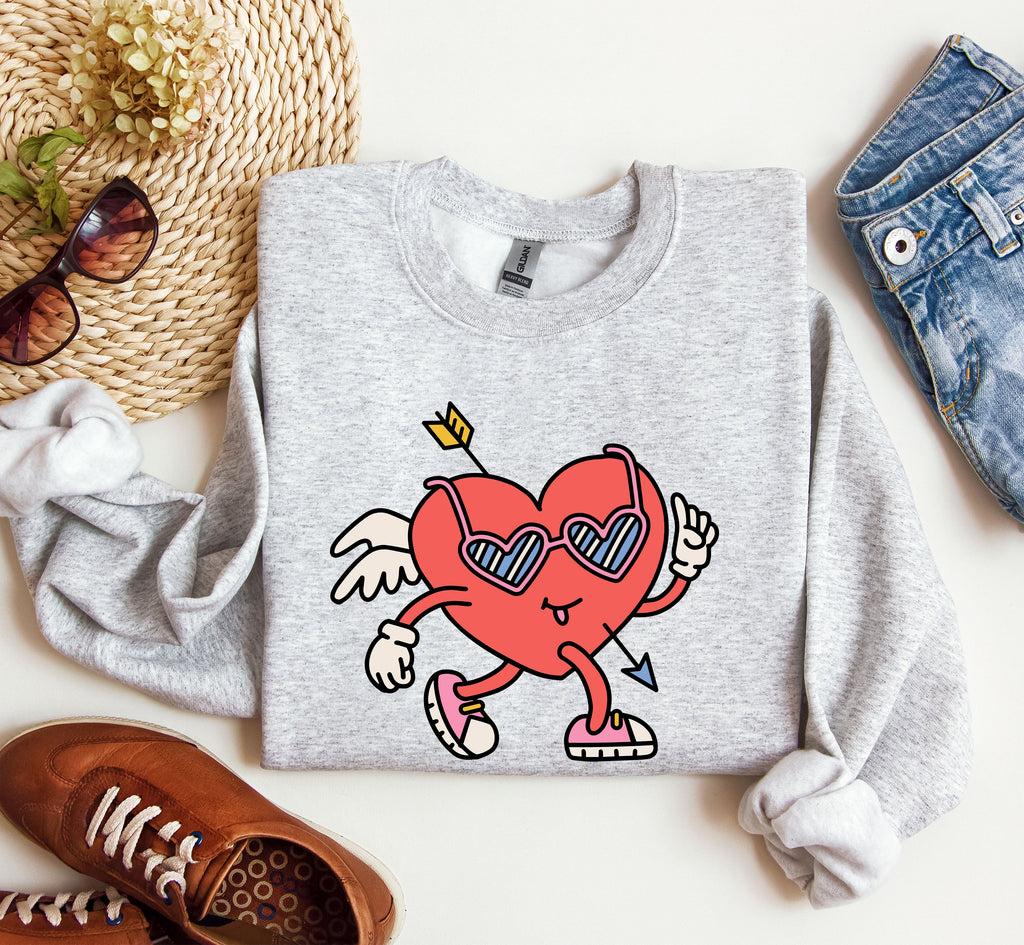 Mini Retro Heart Vintage Valentine's Day Print Cozy Fleece Classic Style For Everyday Wear Sweatshirt