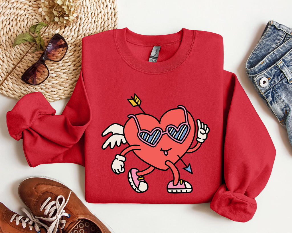 Mini Retro Heart Vintage Valentine's Day Print Cozy Fleece Classic Style For Everyday Wear Sweatshirt