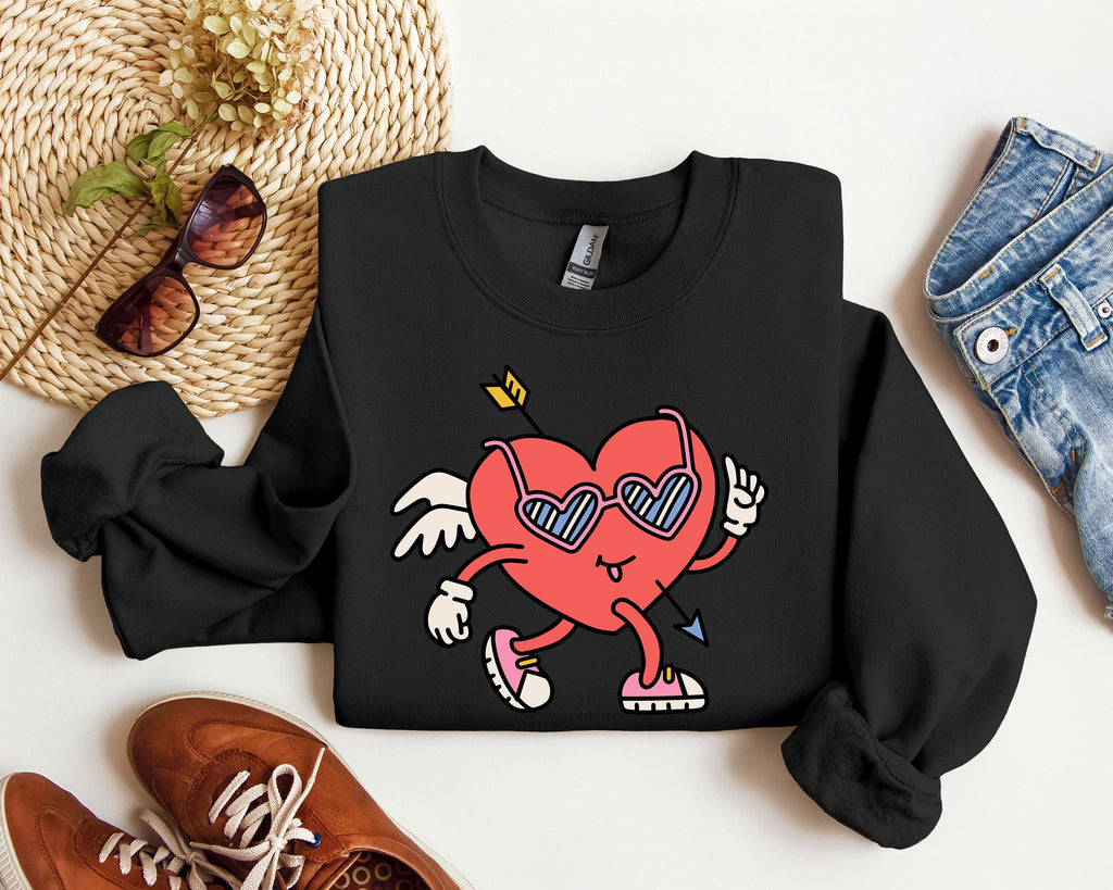 Mini Retro Heart Vintage Valentine's Day Print Cozy Fleece Classic Style For Everyday Wear Sweatshirt