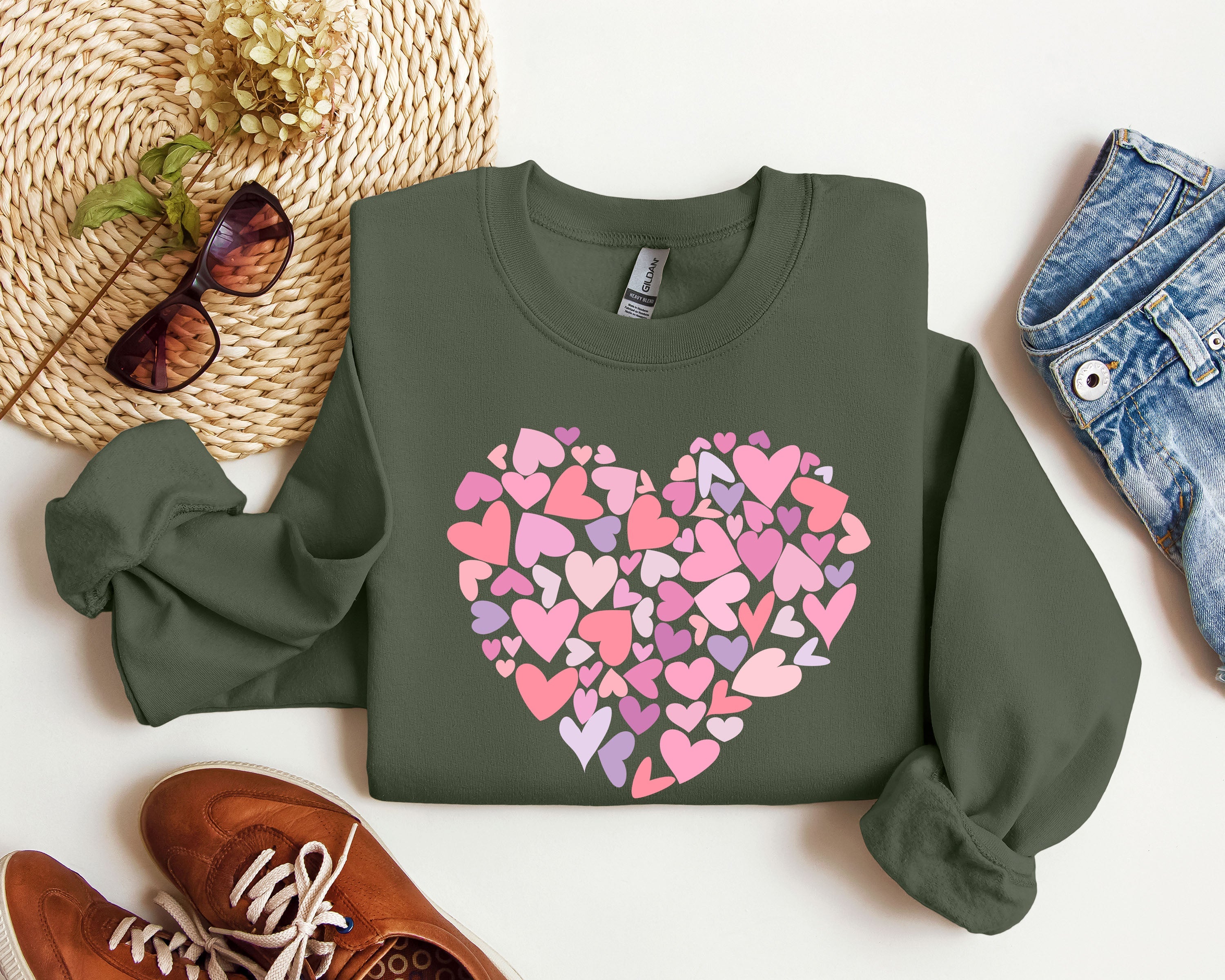 Mini Pink Hearts Retro Vintage Valentine's Day Limited Edition Cozy Graphic Sweatshirt