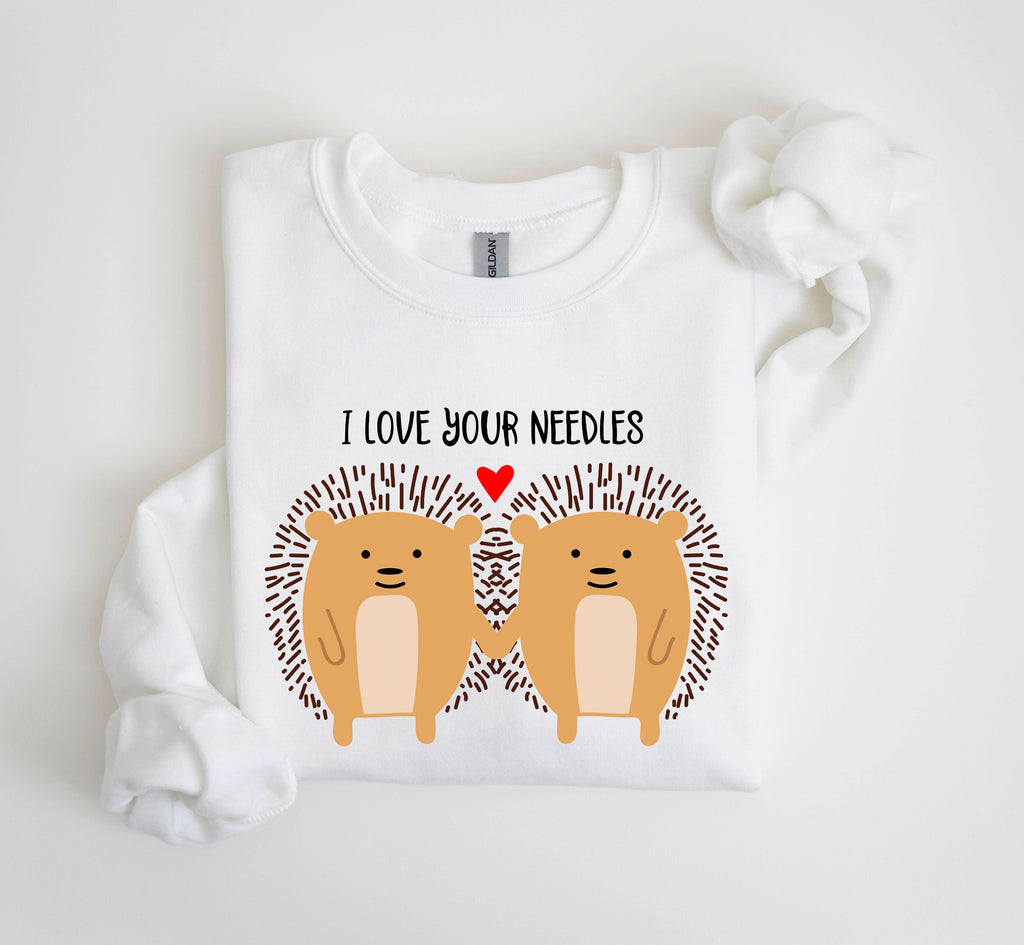 I Love Your Needles Hedgehog Vintage Valentine's Day Hearts Design Artwork Sweatshirt