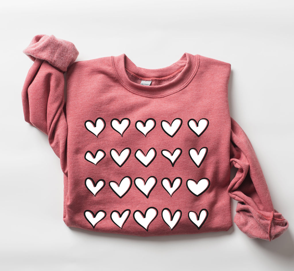 Mini Hearts Valentine's Retro Heart Print Vintage Love Script Doodle Edition Sweatshirt
