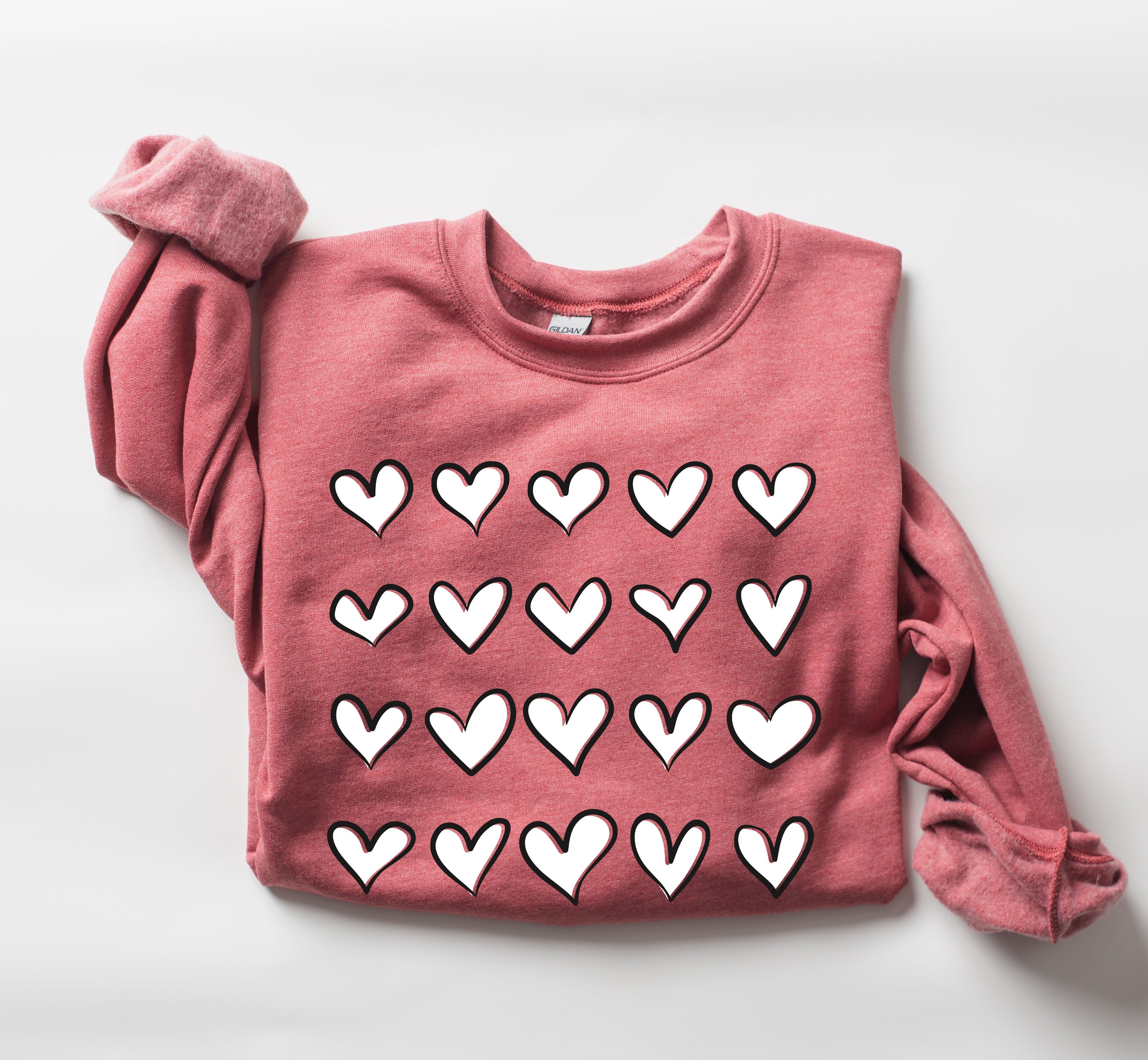Mini Hearts Valentine's Retro Heart Print Vintage Love Script Doodle Edition Sweatshirt
