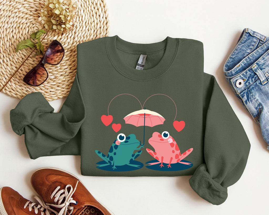 Retro Lover Frogs Vintage Valentine's Day Nostalgic Whimsy Print For Cozy Everyday Comfort Sweatshirt