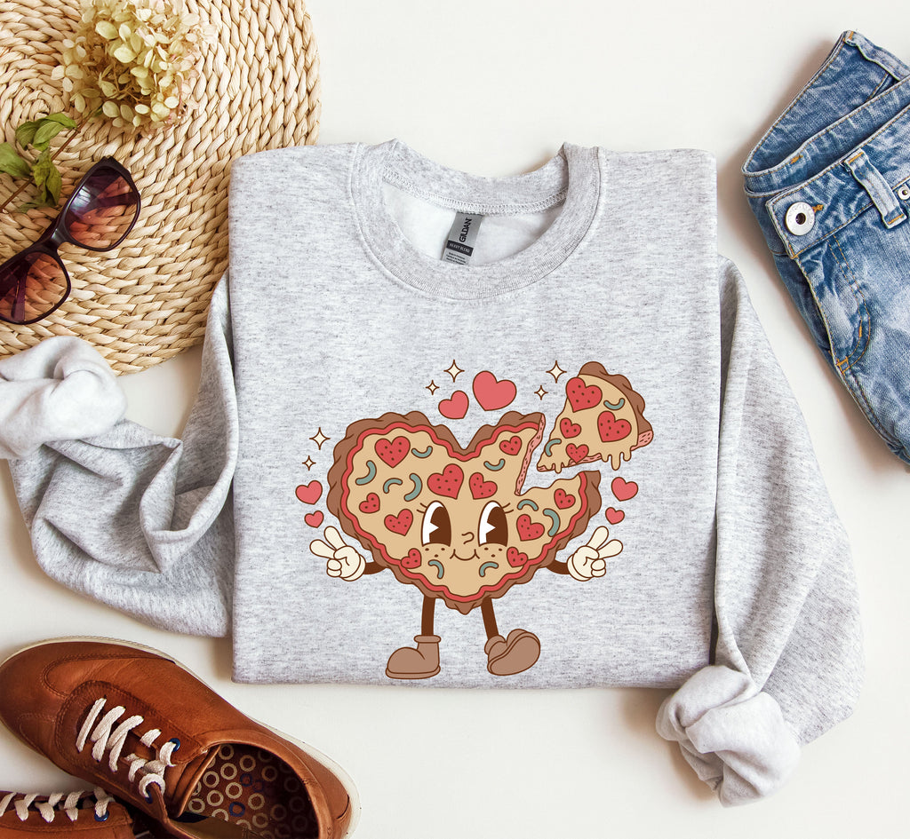 Retro Heart Pie Vintage Valentine's Day Love Theme Cozy Nostalgic Graphic Print Sweatshirt