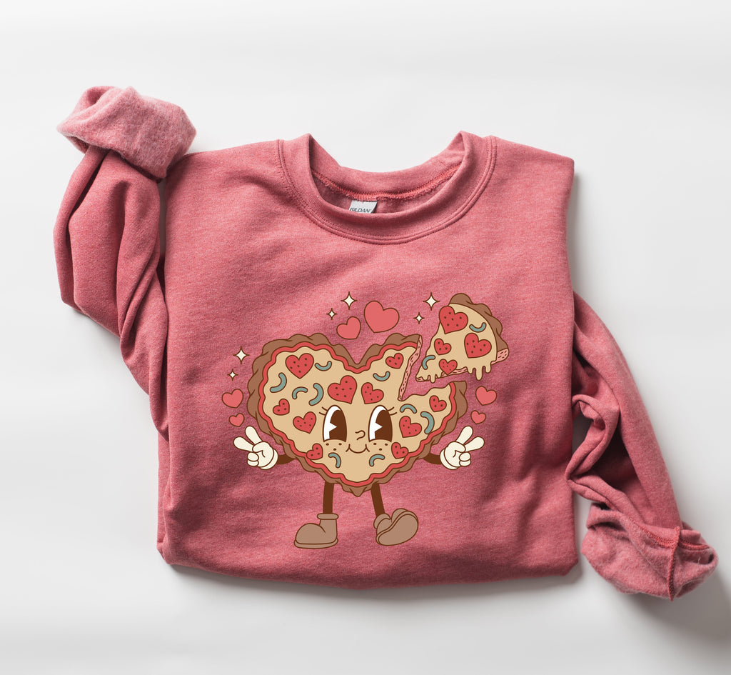 Retro Heart Pie Vintage Valentine's Day Love Theme Cozy Nostalgic Graphic Print Sweatshirt
