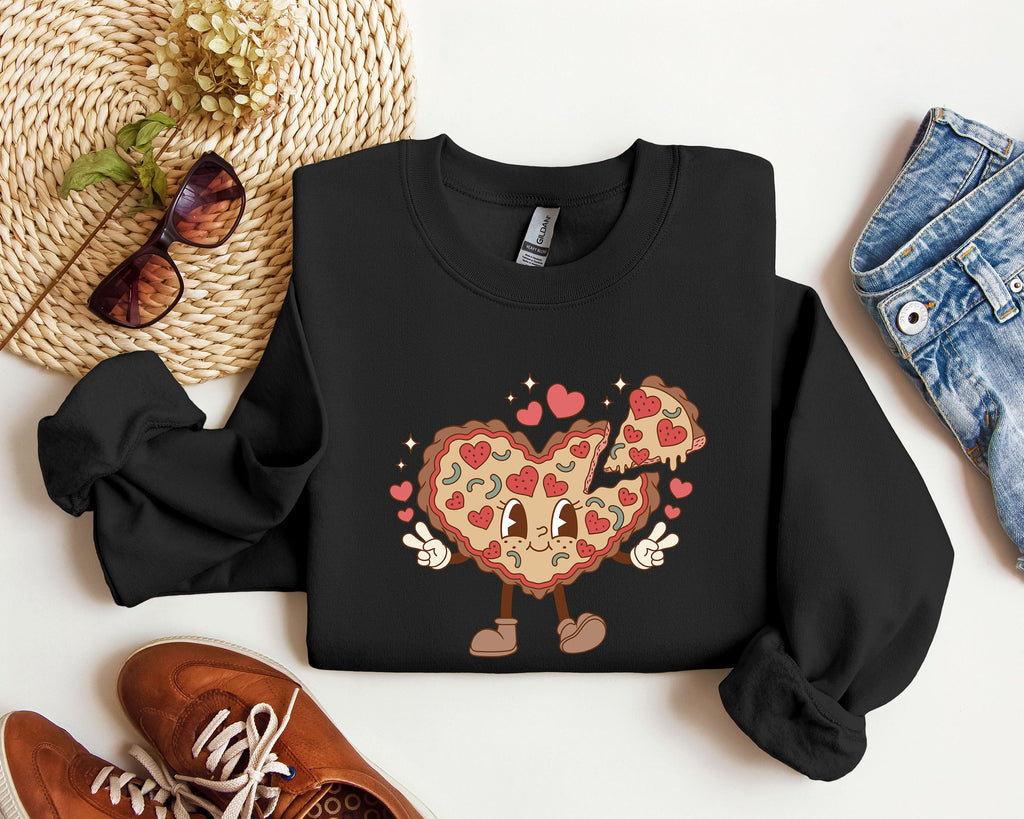 Retro Heart Pie Vintage Valentine's Day Love Theme Cozy Nostalgic Graphic Print Sweatshirt