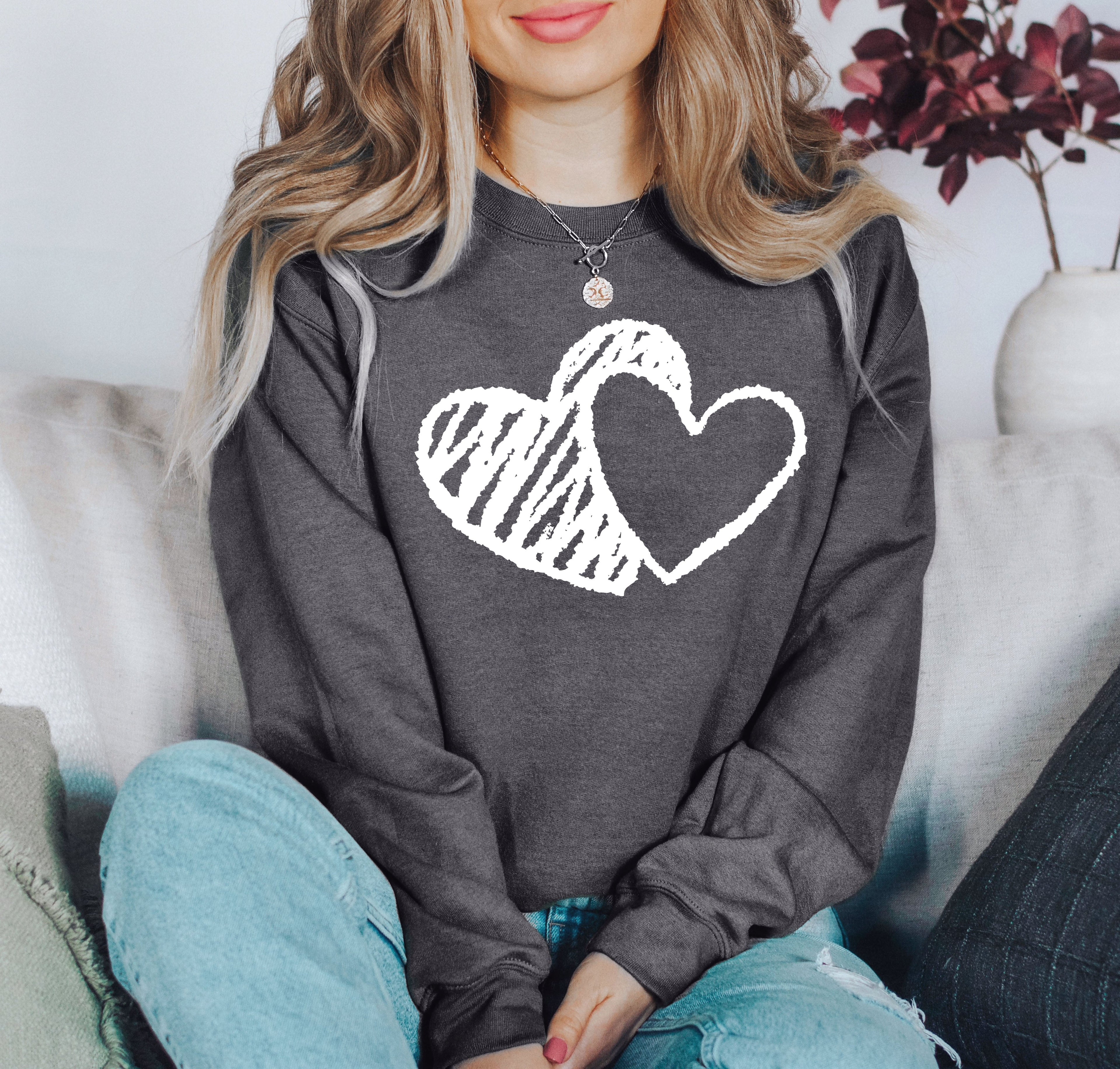Retro Hand Drawn Hearts Vintage Valentine's Day Nostalgic Romance Inspired Cozy Warmth Sweatshirt