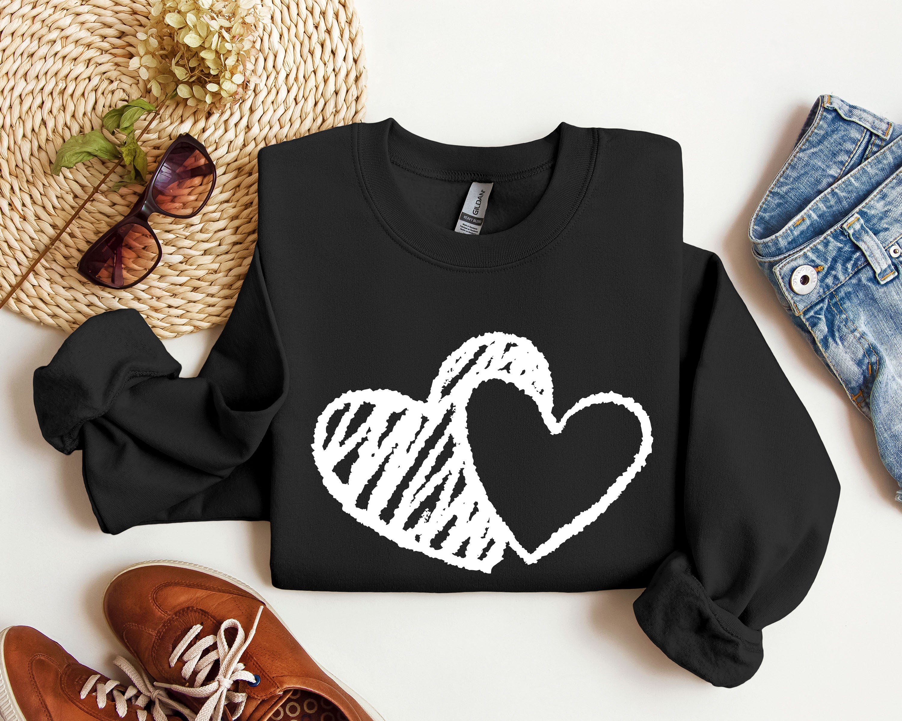 Retro Hand Drawn Hearts Vintage Valentine's Day Nostalgic Romance Inspired Cozy Warmth Sweatshirt