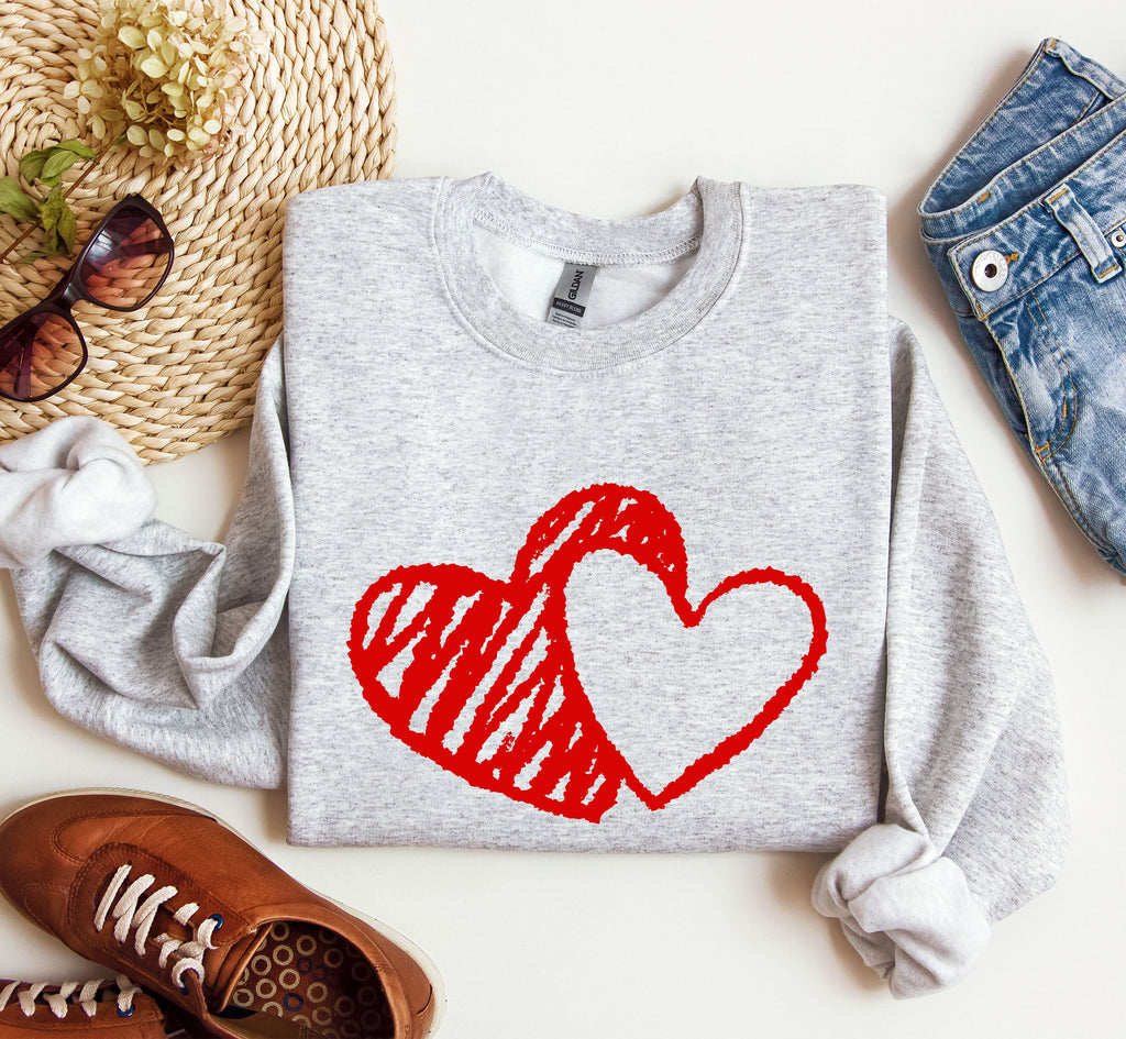 Retro Hand Drawn Hearts Vintage Valentine's Day Nostalgic Romance Inspired Cozy Warmth Sweatshirt
