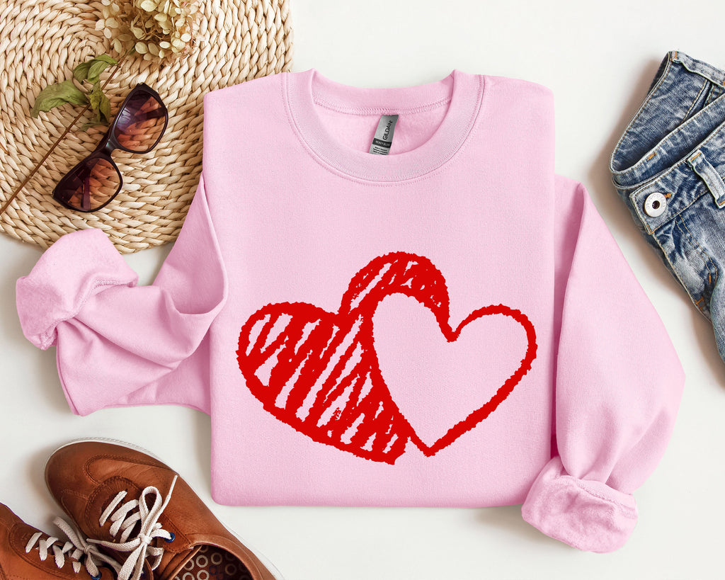 Retro Hand Drawn Hearts Vintage Valentine's Day Nostalgic Romance Inspired Cozy Warmth Sweatshirt