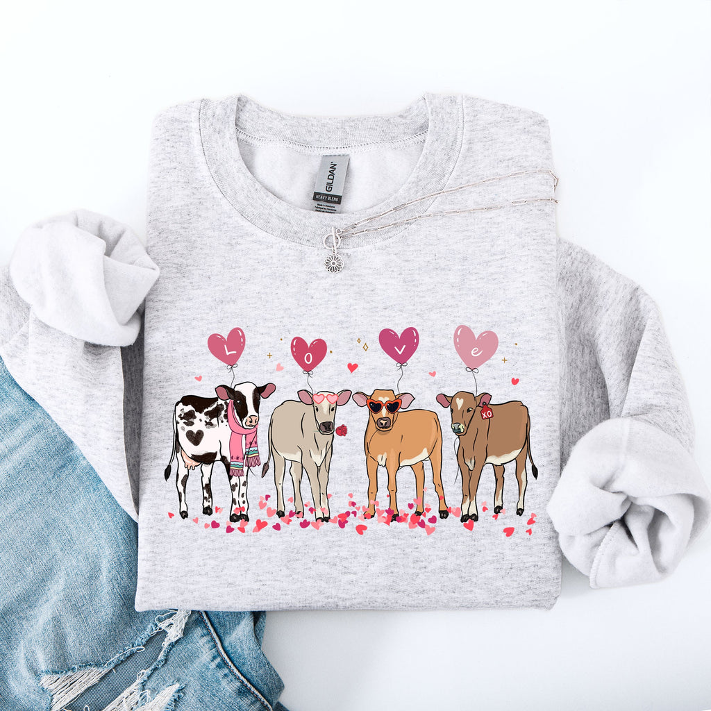 Valentine's Calves And Cows Farm Life Hearts Love For Animals Farmhouse Design Sweatshirt