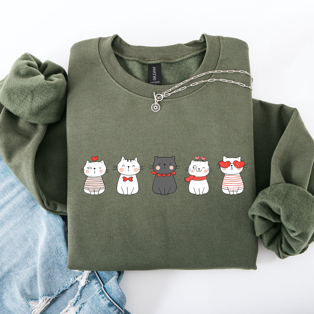 Valentine's Cat Cute Kawaii Love Heart Illustration With Cozy Fleece Theme For Lovers Sweatshirt