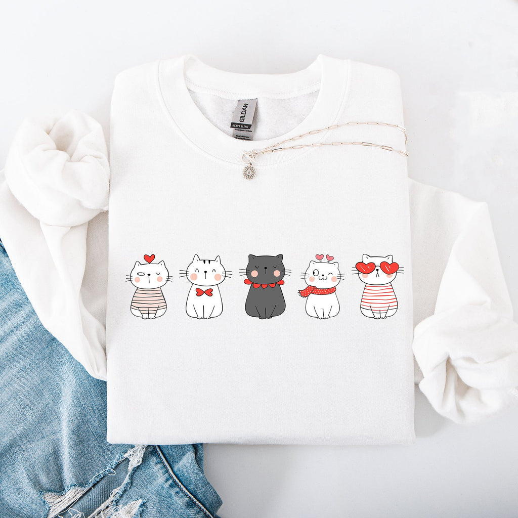 Valentine's Cat Cute Kawaii Love Heart Illustration With Cozy Fleece Theme For Lovers Sweatshirt