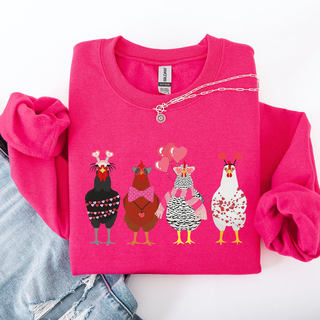 Valentine's Chickens Love Hearts Whimsical Farmhouse Cozy Design For Farm Lovers Sweatshirt
