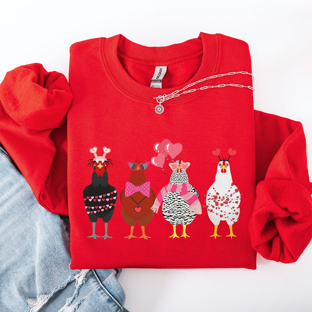 Valentine's Chickens Love Hearts Whimsical Farmhouse Cozy Design For Farm Lovers Sweatshirt