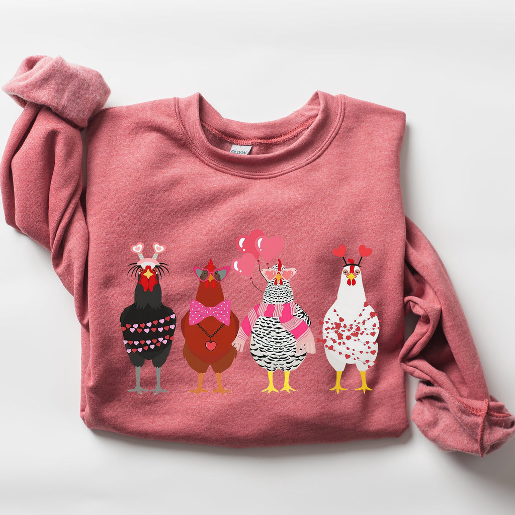 Valentine's Chickens Love Hearts Whimsical Farmhouse Cozy Design For Farm Lovers Sweatshirt