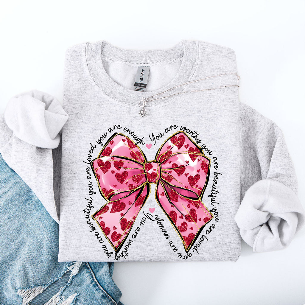 Valentine's Day Affirmations Loved Enough Worthy Positivity Ribbon Love Heart Sweatshirt