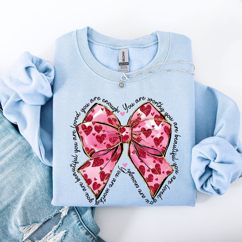 Valentine's Day Affirmations Loved Enough Worthy Positivity Ribbon Love Heart Sweatshirt