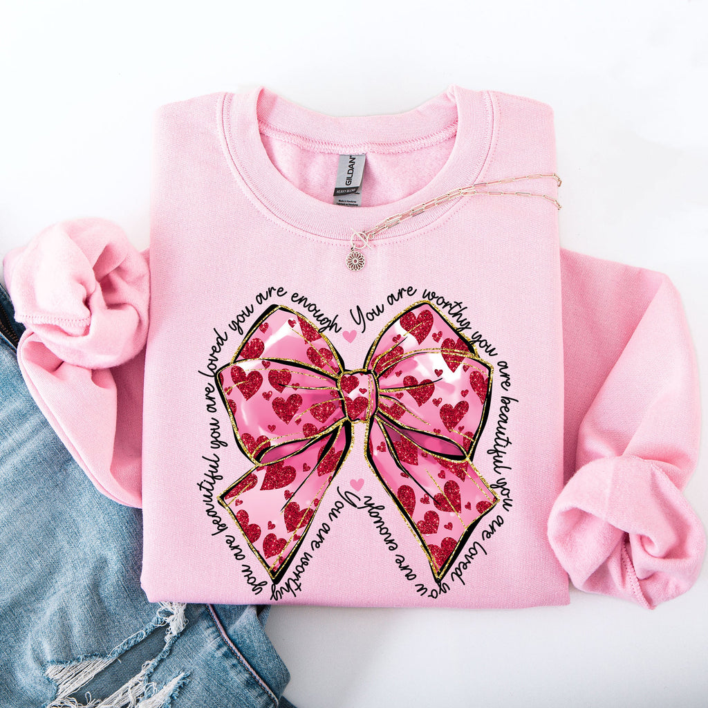Valentine's Day Affirmations Loved Enough Worthy Positivity Ribbon Love Heart Sweatshirt