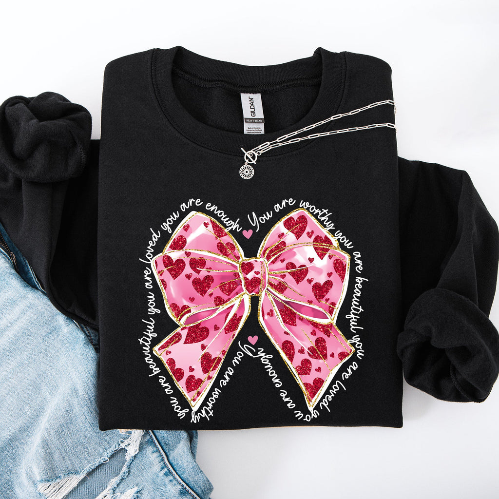 Valentine's Day Affirmations Loved Enough Worthy Positivity Ribbon Love Heart Sweatshirt