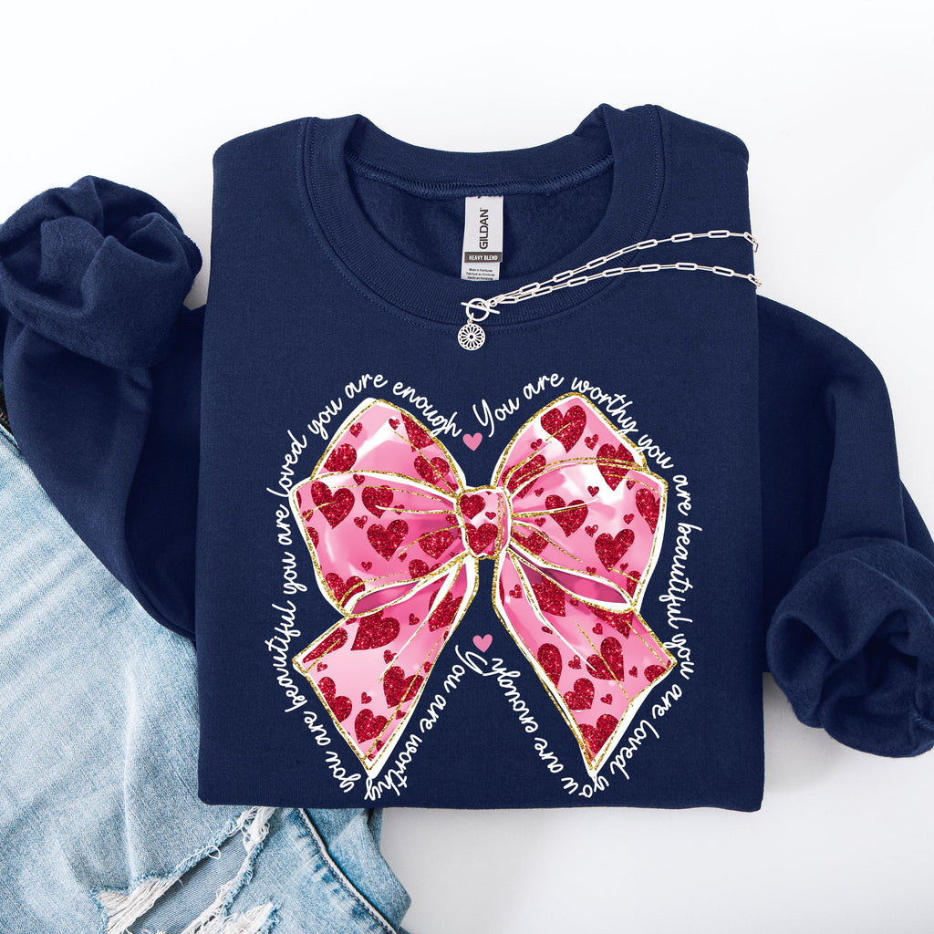 Valentine's Day Affirmations Loved Enough Worthy Positivity Ribbon Love Heart Sweatshirt