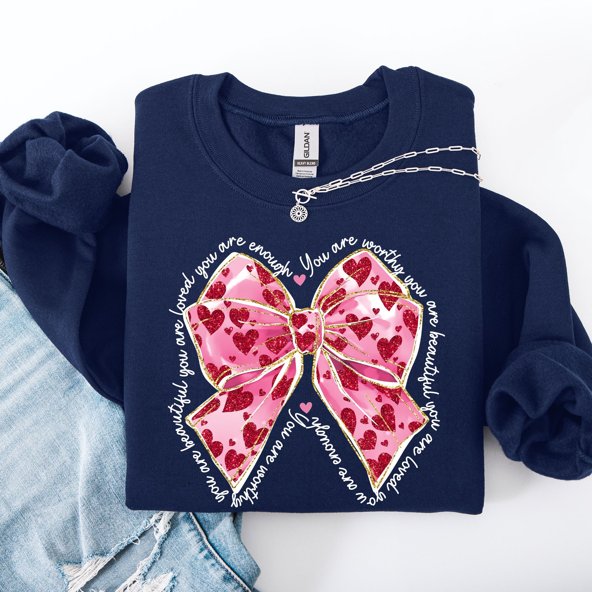 Valentine's Day Affirmations Loved Enough Worthy Positivity Ribbon Love Heart Sweatshirt