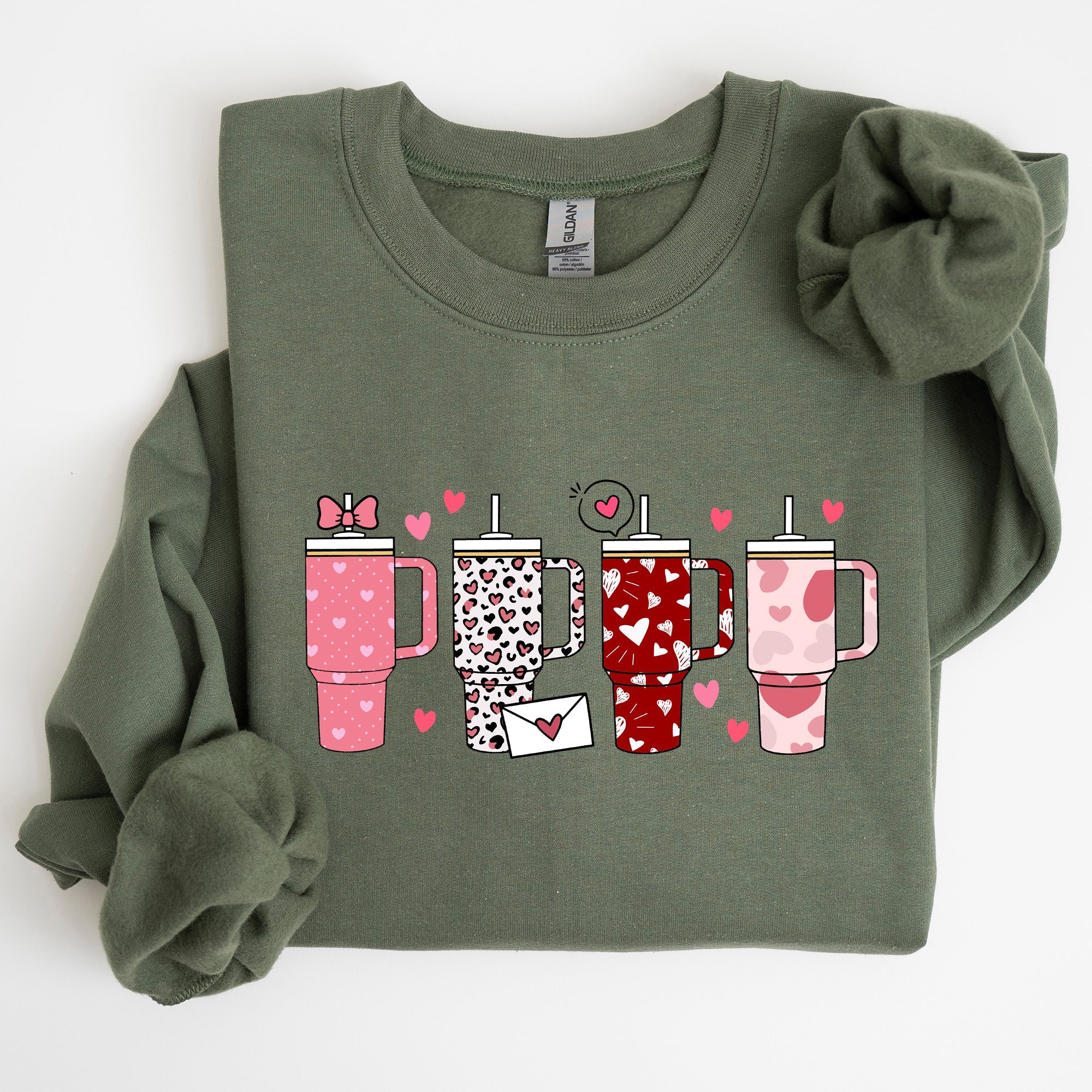 Valentine's Day Water Cup Hydration Cozy Graphic Theme All Day Comfort Sweatshirt