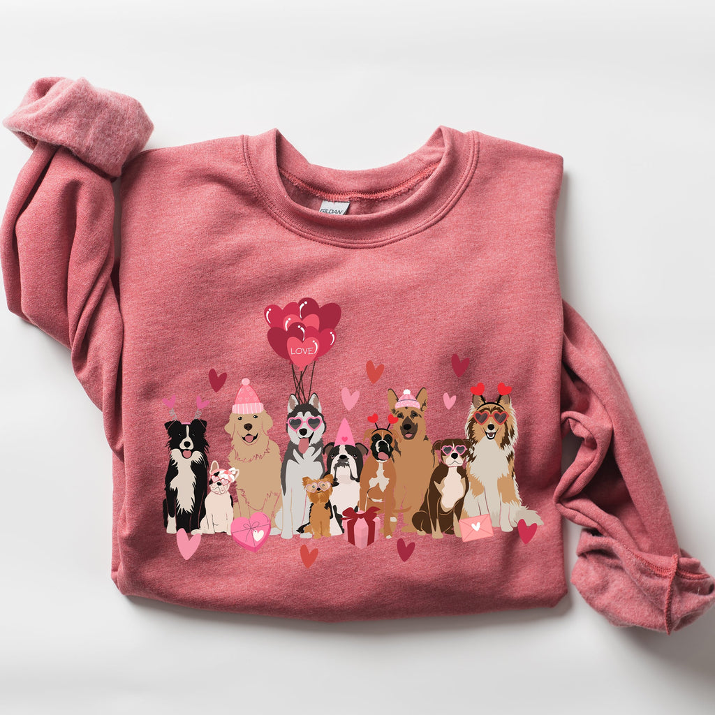 Valentine's Dogs Balloons Hearts Paw Prints Animal Lover Theme Cozy Cartoon Style Sweatshirt