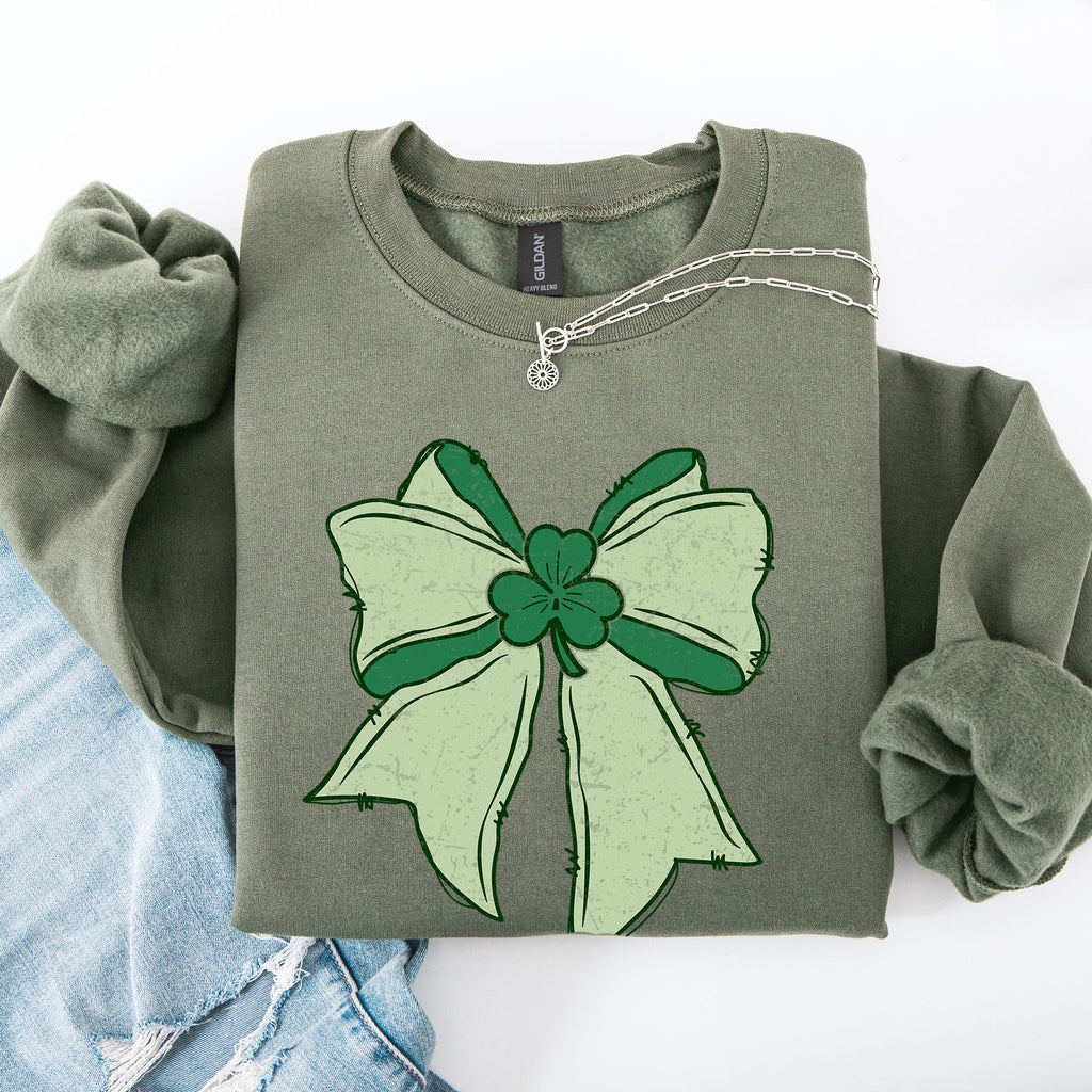 Vintage Bow Coquette St Patrick's Day Shamrock Clover Leprechaun Lucky Sweatshirt