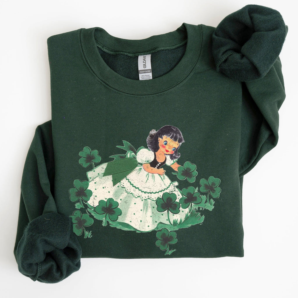 Clover Girl Shamrocks St Patrick's Day Festive Shamrock Print Cozy Holiday Sweatshirt