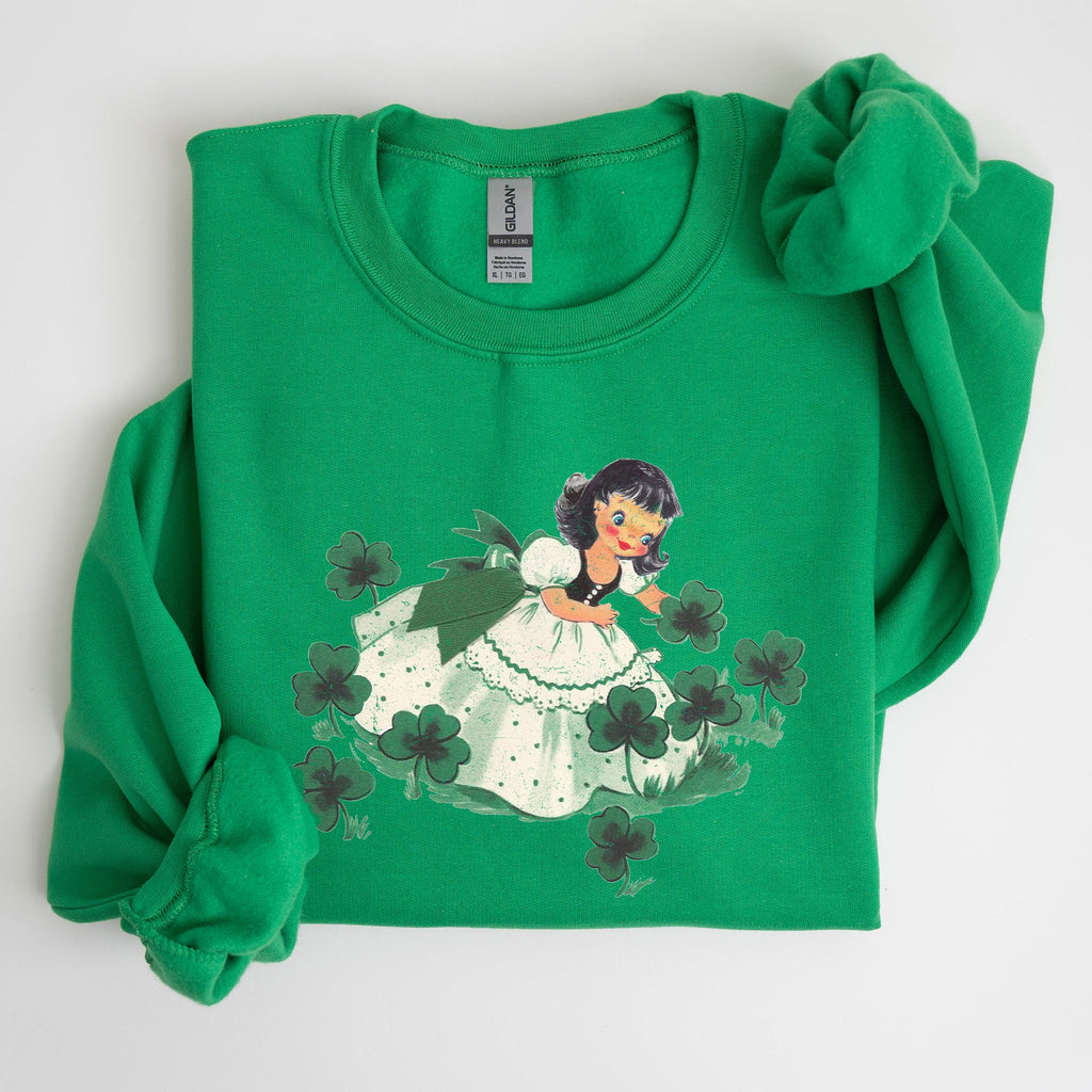 Clover Girl Shamrocks St Patrick's Day Festive Shamrock Print Cozy Holiday Sweatshirt