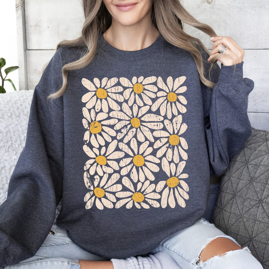 Vintage Daisies Floral Design and Classic Botanical Motifs Collection Sweatshirt