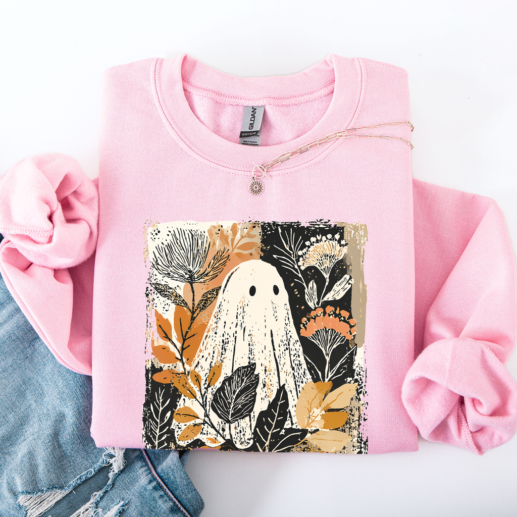 Vintage Ghost Halloween Botanical Floral Autumn Fall Cozy Night Spirit Sweatshirt