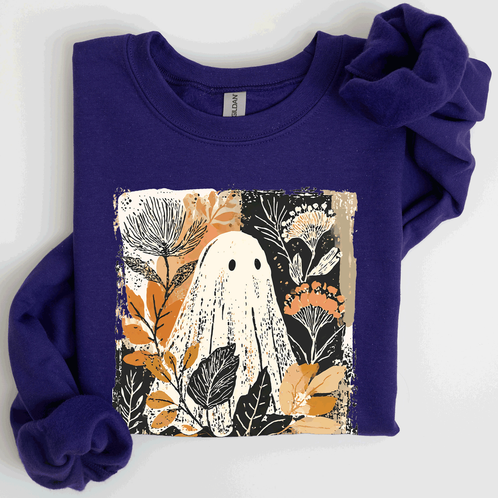 Vintage Ghost Halloween Botanical Floral Autumn Fall Cozy Night Spirit Sweatshirt