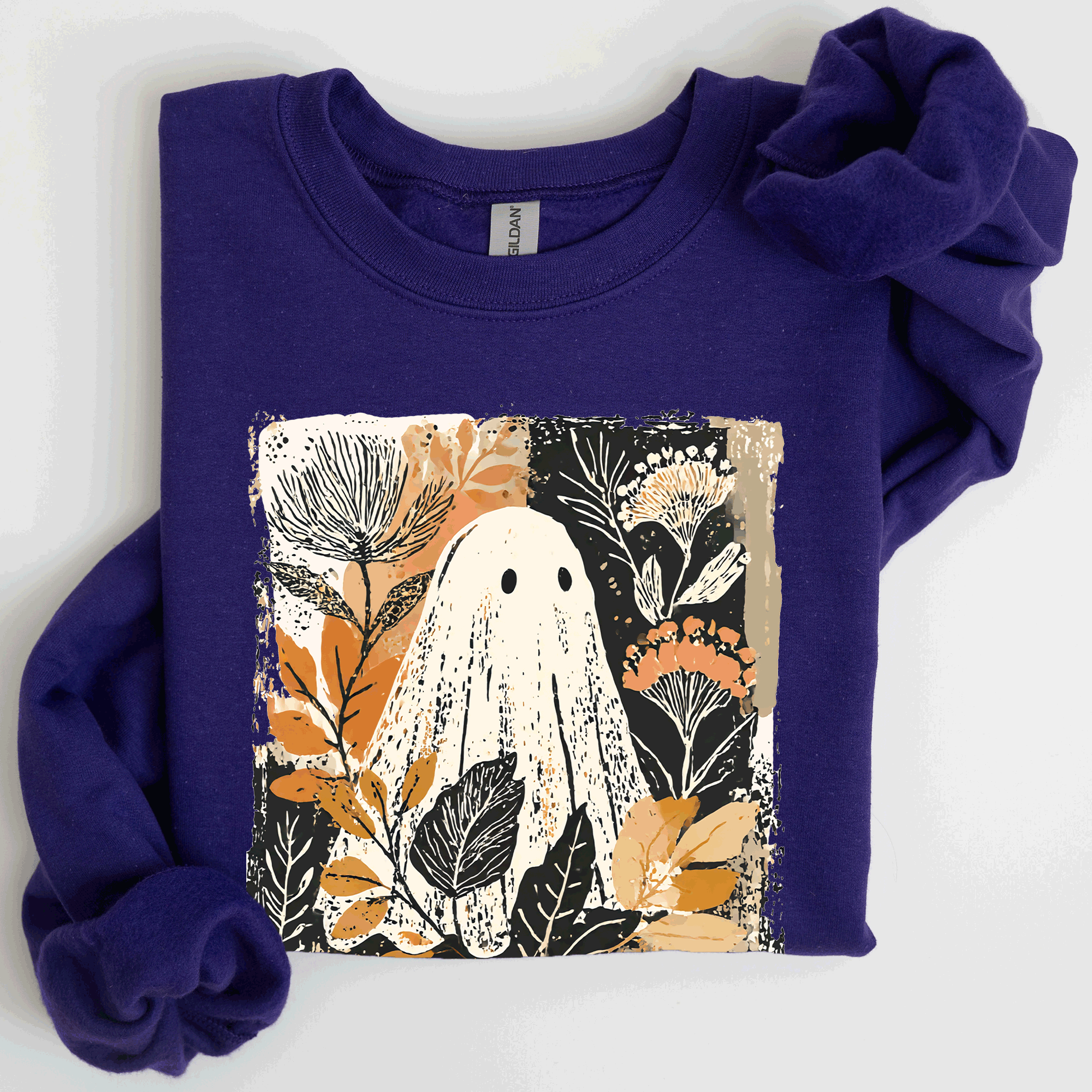 Vintage Ghost Halloween Botanical Floral Autumn Fall Cozy Night Spirit Sweatshirt