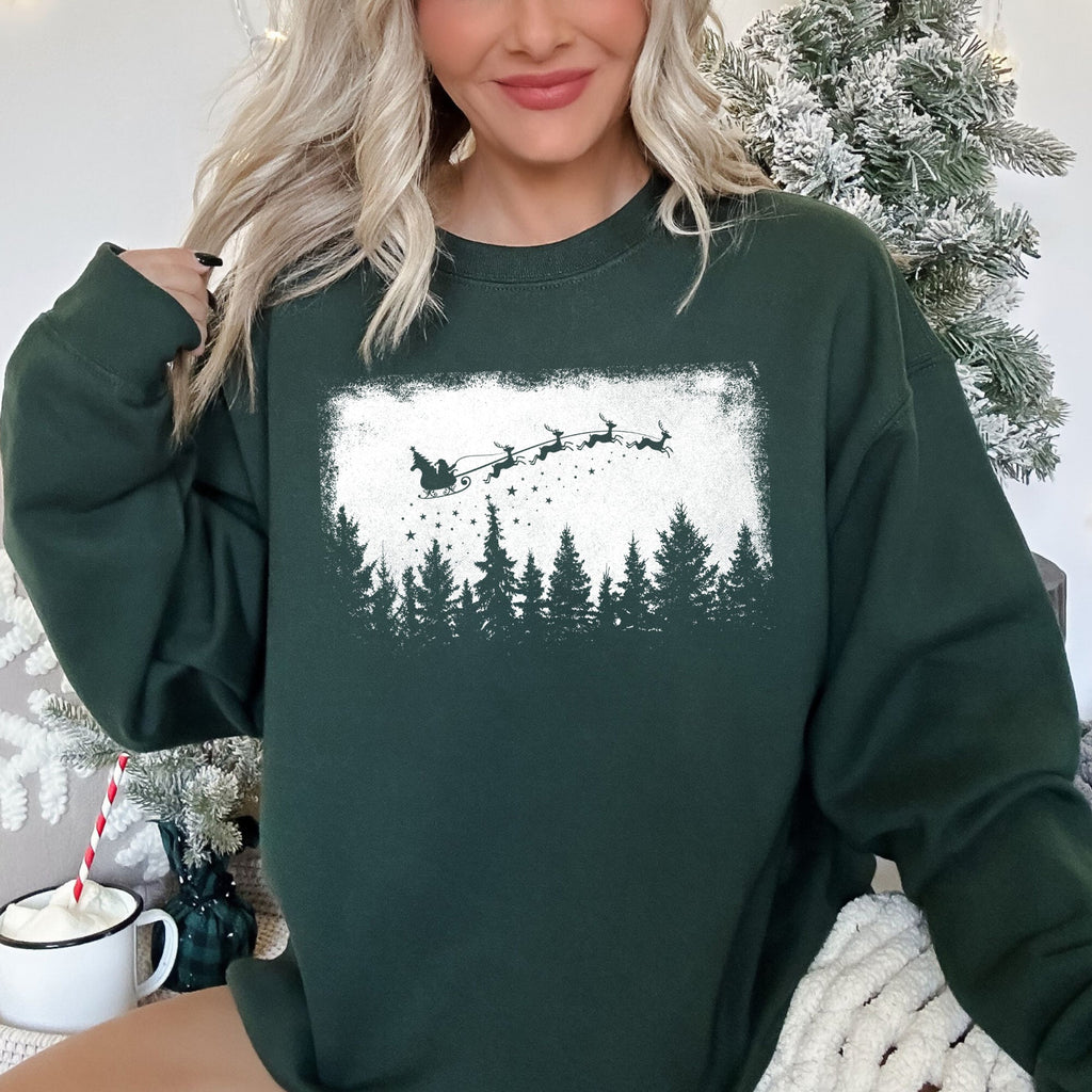 Cozy Vintage Pine Trees Christmas Silhouette Forest Scene Seasonal Holiday Sweatshirt
