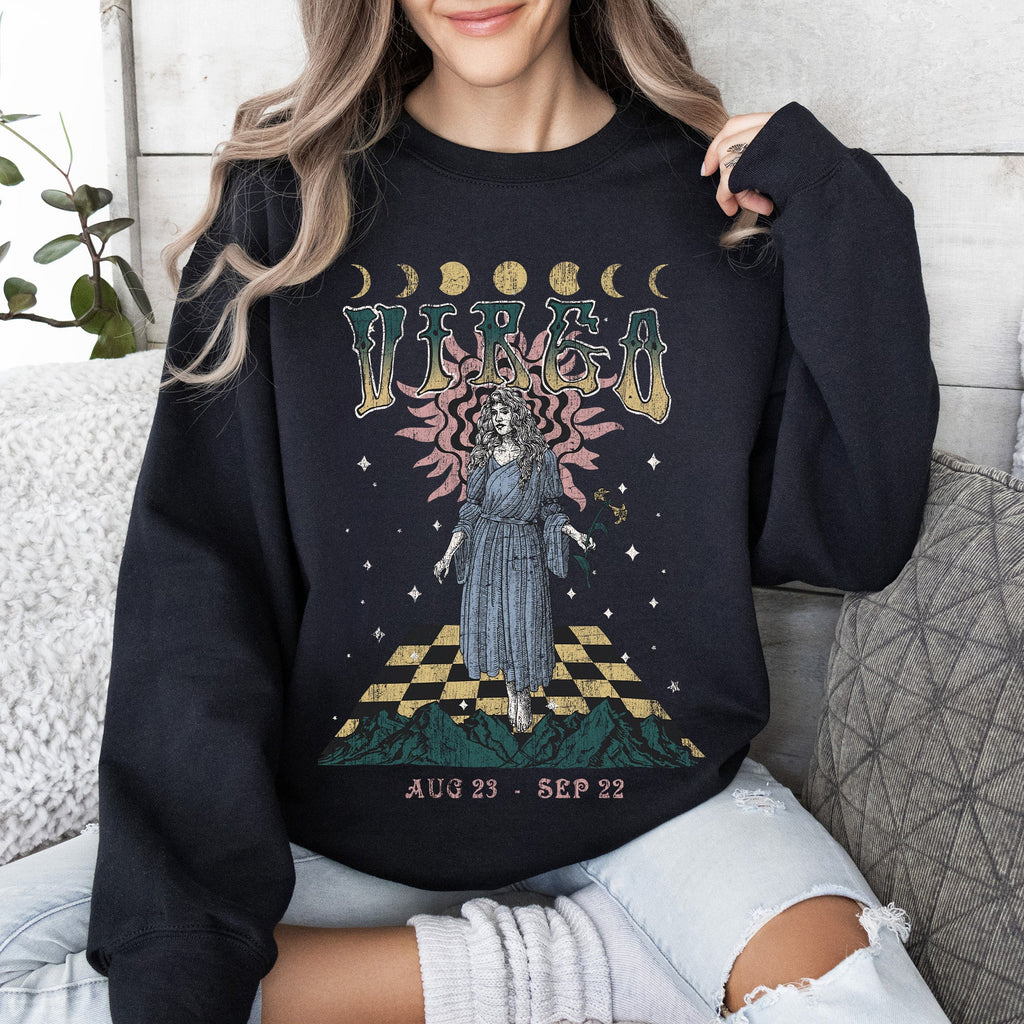 Virgo Zodiac Astrology Horoscope Constellation Moon Phases Crystal Talisman Graphic Sweatshirt